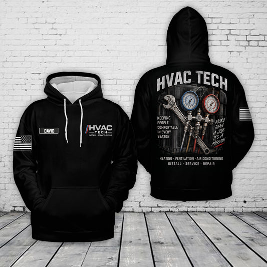 Custom Name HVAC Tech 3D Hoodie