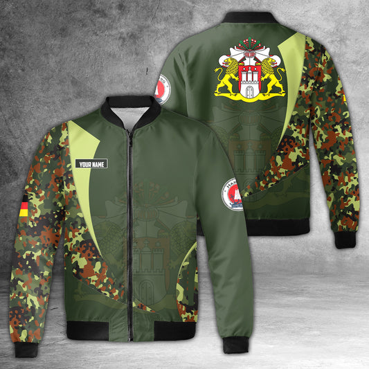 Custom Name Hamburg Germany AOP Fleece Bomber Jacket