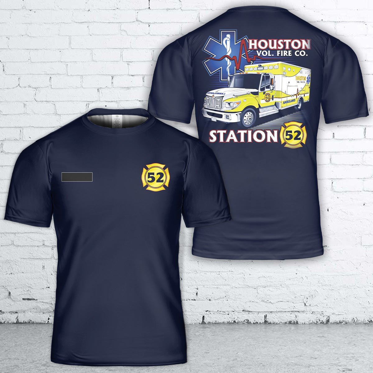 Custom Name Harrington, Delaware, Houston Volunteer Fire Company Ambulance T-Shirt 3D