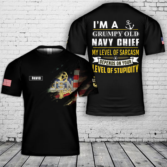 Custom Name I'm A Grumpy Old Navy Chief 3D T-Shirt