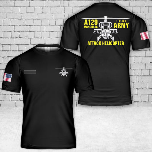 Custom Name Italian Military Aircraft A129 Mangusta T-Shirt 3D