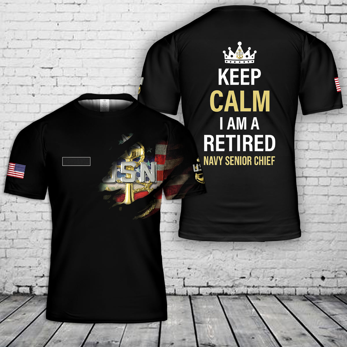 Custom Name Keep Calm I Am A Retired Navy Senior Chief T-Shirt 3D