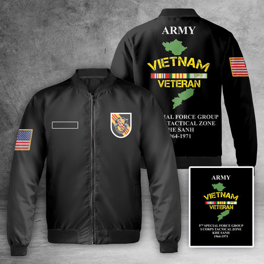 Custom Name Khe Sanh 5th Special Forces Group I Corps TZ 1964-1971 Army Vietnam Veteran AOP Fleece Bomber Jacket