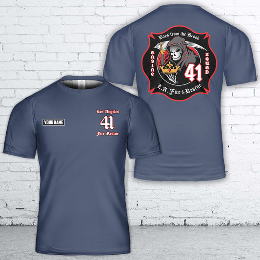 Custom Name Los Angeles, California, Los Angeles County Fire Dept. Station 41 T-Shirt 3D