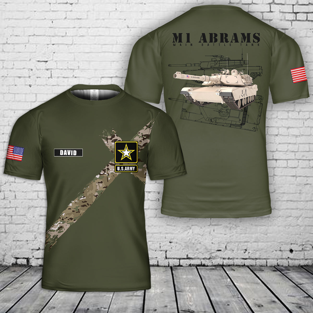 Custom Name M1 Abrams Main Battle Tank 3D T-Shirt