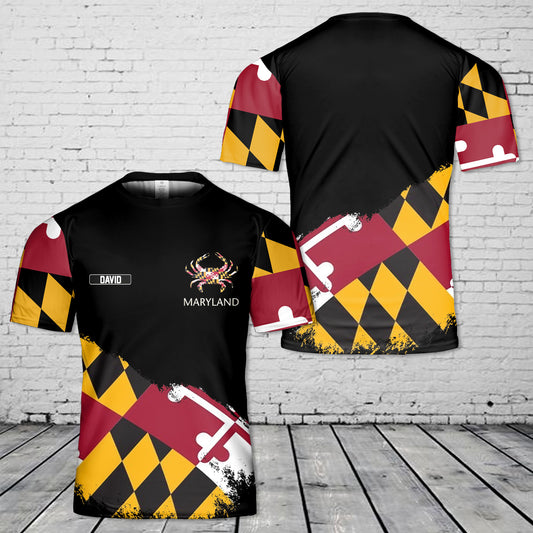 Custom Name Maryland Flag Crab 3D T-Shirt