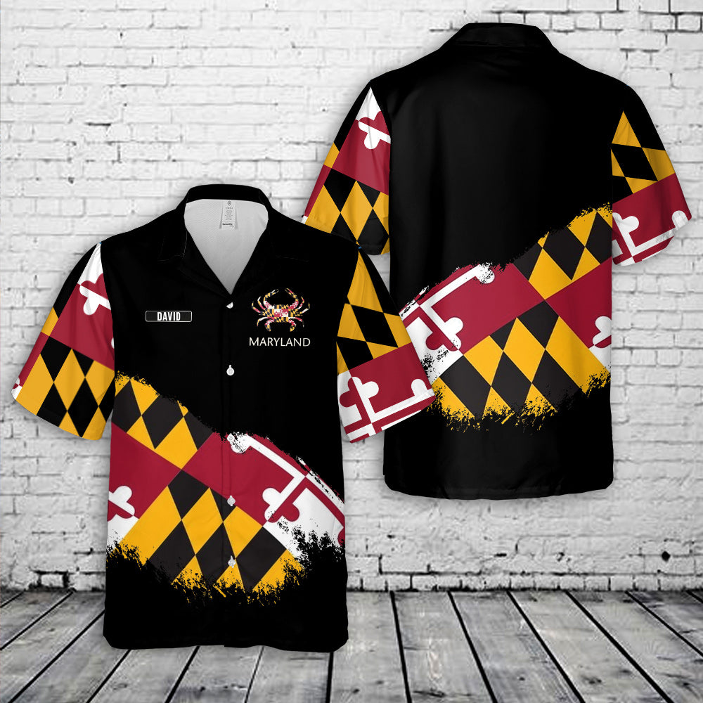 Custom Name Maryland Flag Crab Hawaiian Shirt
