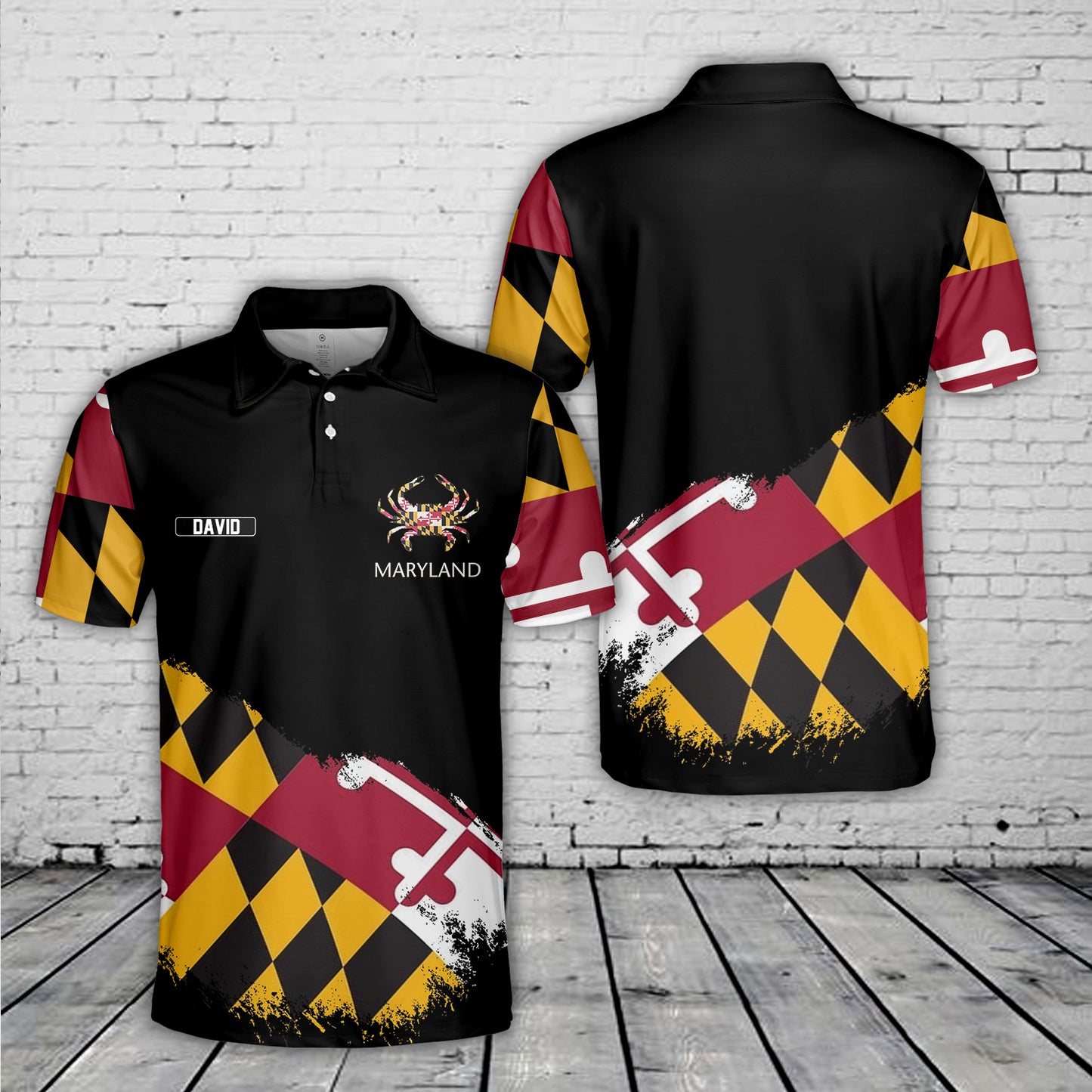 Custom Name Maryland Flag Crab Polo Shirt