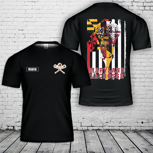 Custom Name Maryland Flag Lacrosse 3D T-Shirt