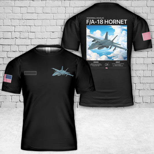 Custom Name McDonnell Douglas F/A-18 Hornet - Multirole Combat Aircraft T-Shirt 3D