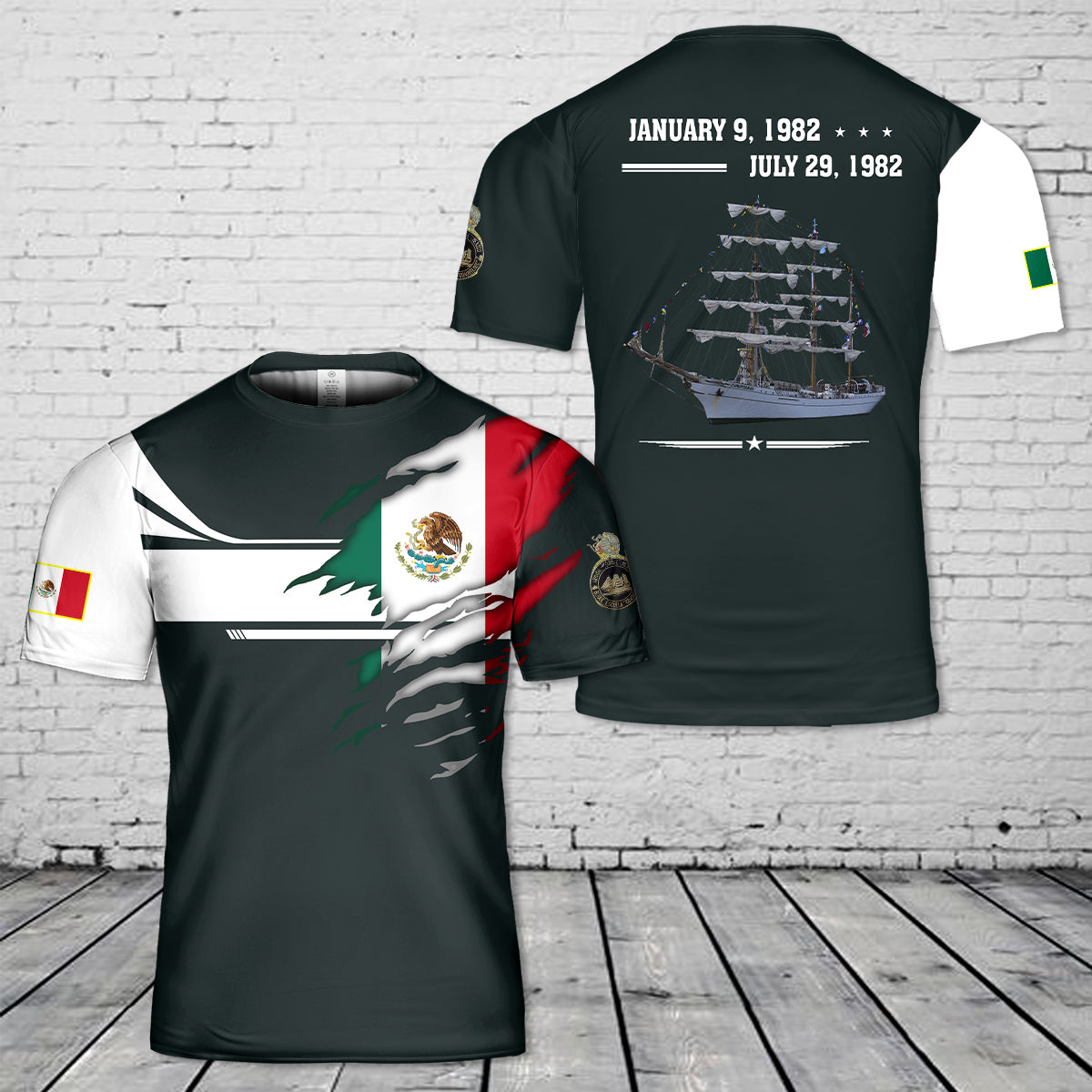 Custom Name Mexican Navy ARM Cuauhtémoc (BE01) 3D T-shirt
