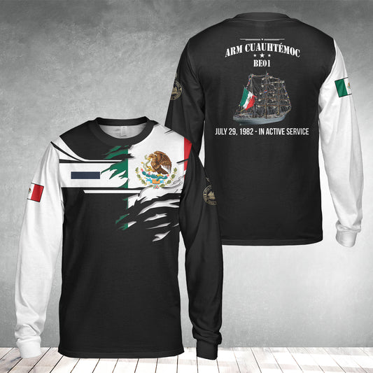 Custom Name Mexican Navy ARM Cuauhtémoc (BE01) Long Sleeve Shirt