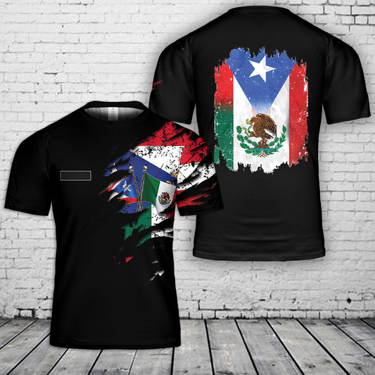 Custom Name Mexico and Puerto Rico Flag 3D T-Shirt