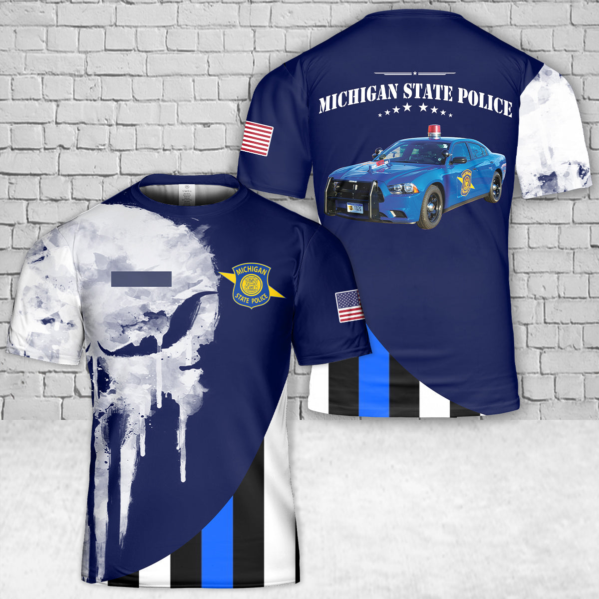 Custom Name Michigan State Police Car T-Shirt 3D