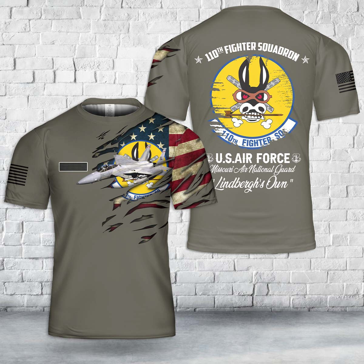 Custom Name Missouri Air National Guard 110th Fighter Squadron McDonnell Douglas F-15C Eagle T-Shirt 3D