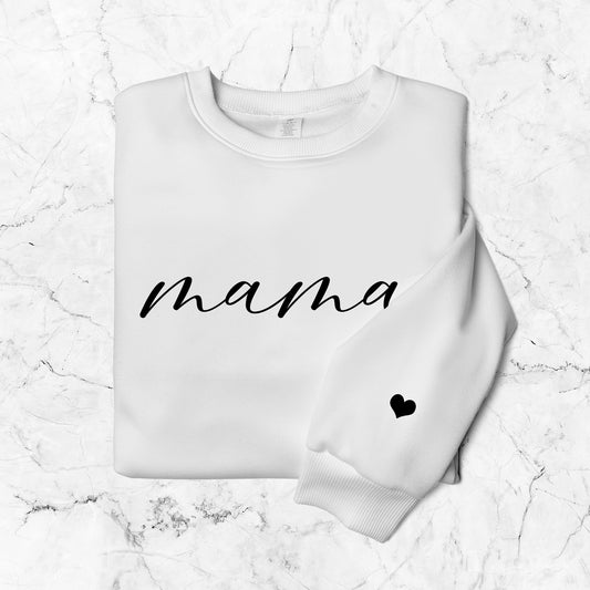Custom Name Mother's Day Mama Sweatshirt with Kid Name on Sleeve Embroidered Classic Unisex Sweatshirt