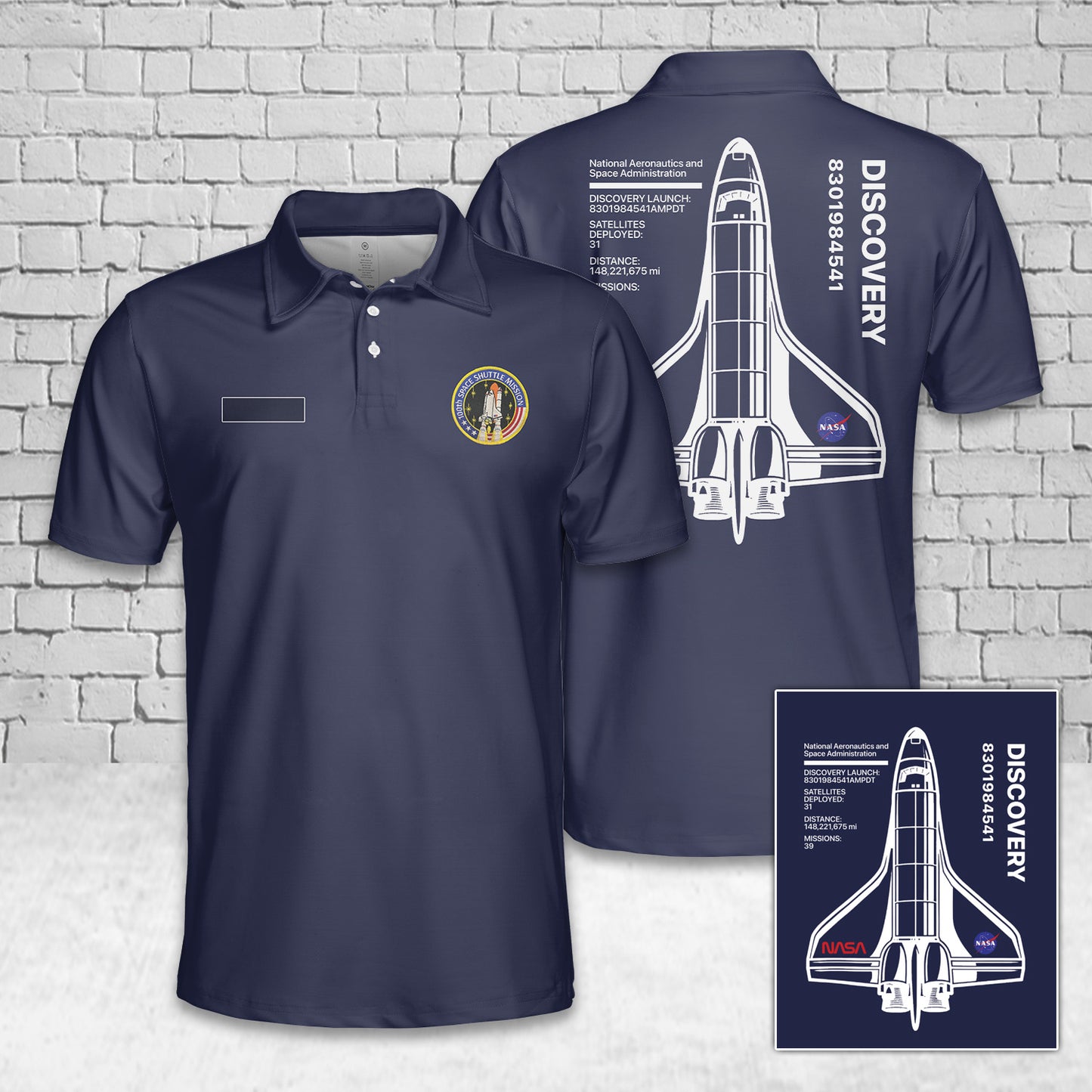 Custom Name NASA Space Shuttle Discovery NASA 100th Space Shuttle Mission Badge Polo Shirt
