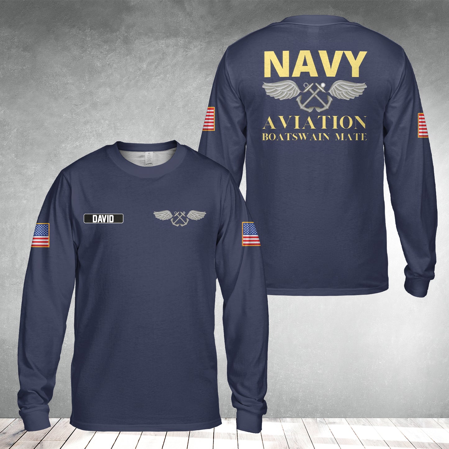 Custom Name Navy Aviation Boatswain Mate Long Sleeve Shirt