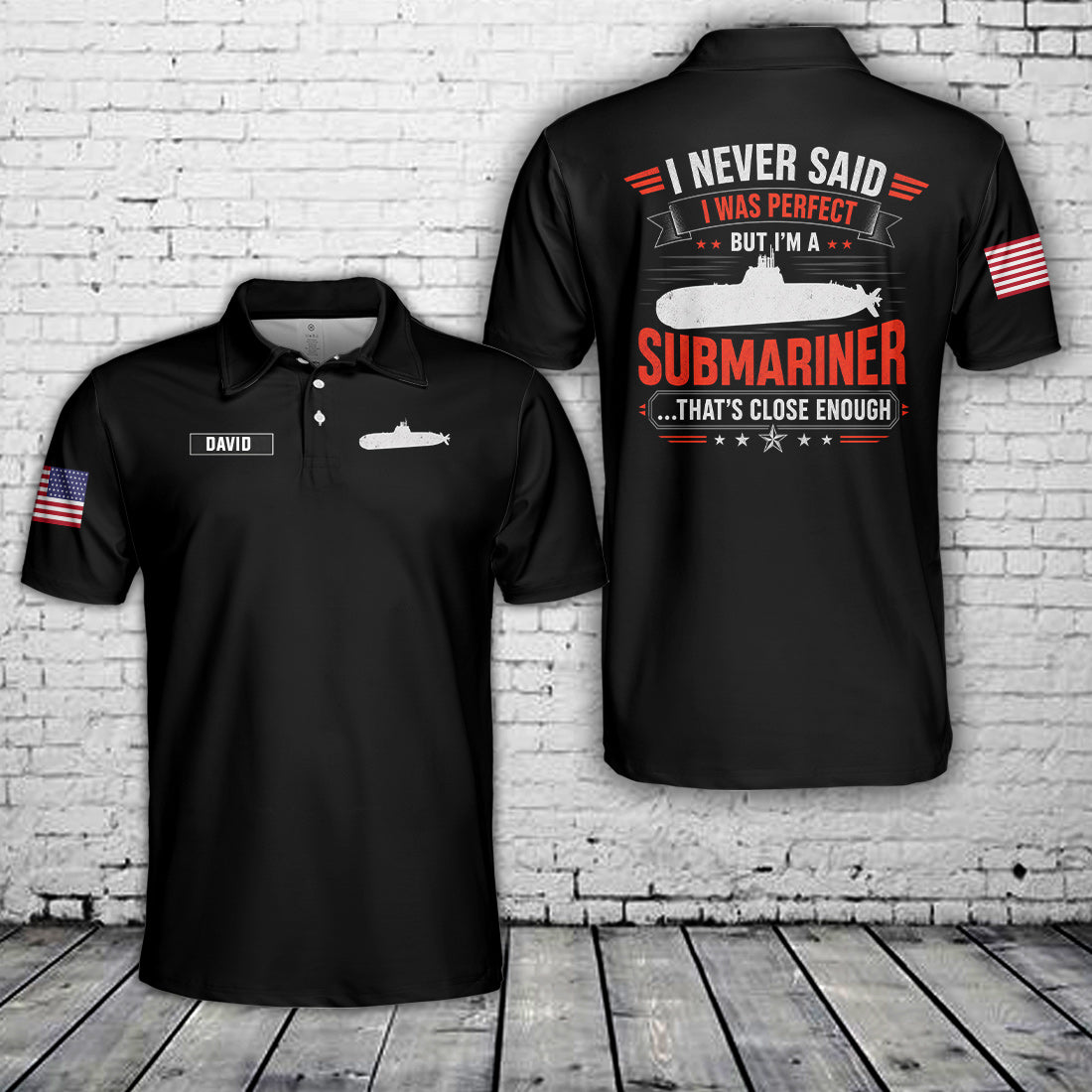 Custom Name Navy Submariner Polo Shirt