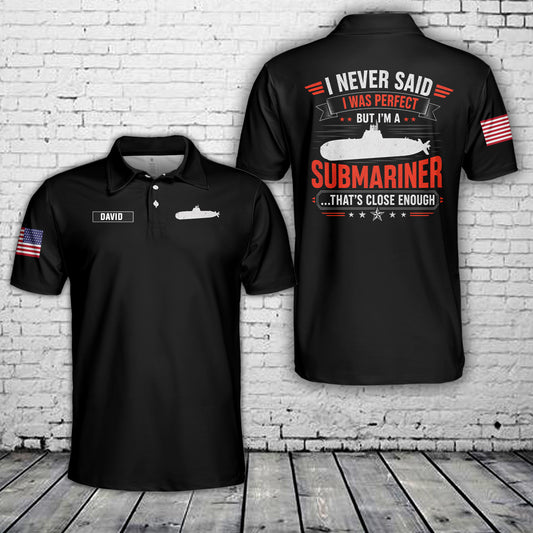 Custom Name Navy Submariner Polo Shirt