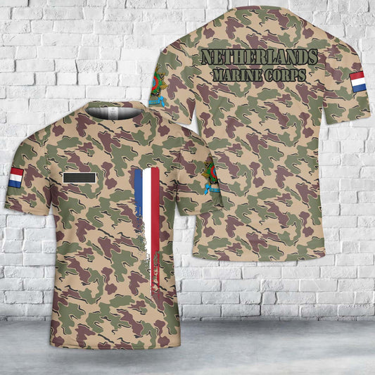 Custom Name Netherlands Marine Corps Dutch Korps Mariniers Jigsaw Camo T-Shirt 3D