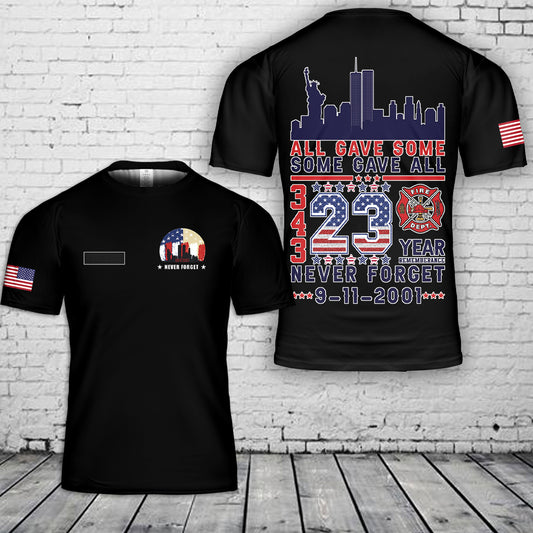 Custom Name Never Forget 911 23 Years T-Shirt 3D