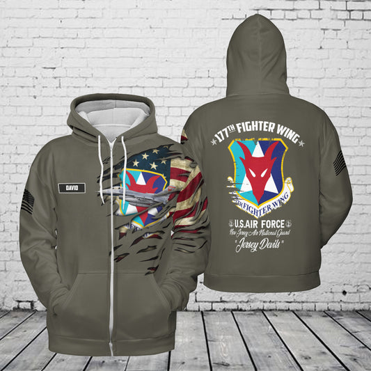 Custom Name New Jersey Air National Guard 177th Fighter Wing (177 FW) F-16C Fighting Falcon AOP Zip Hoodie