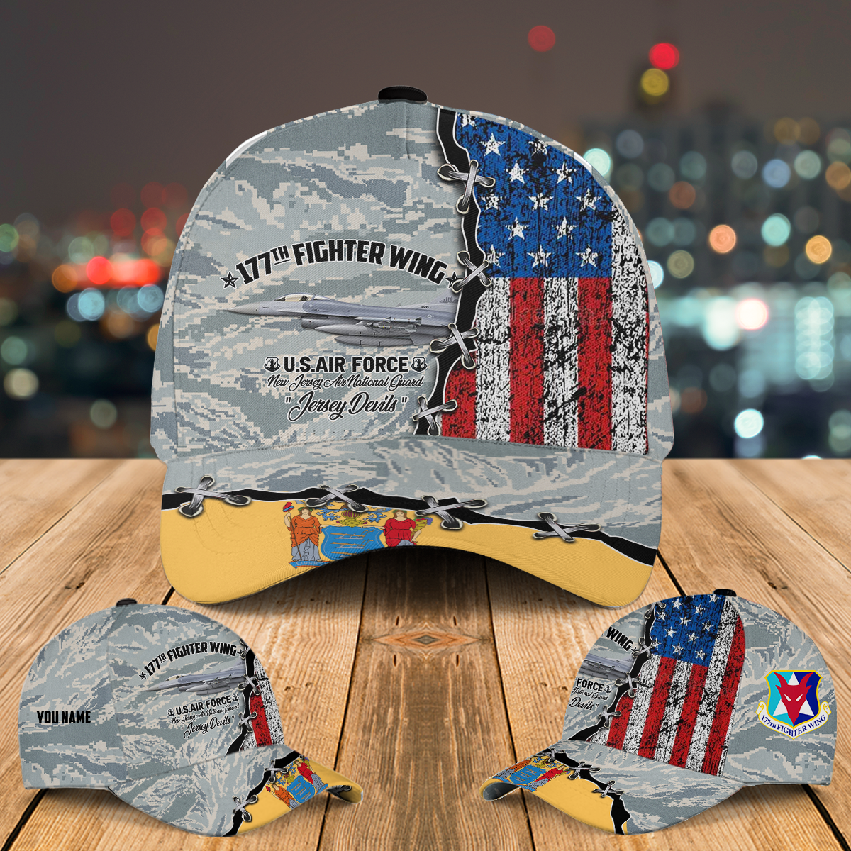 Custom Name New Jersey Air National Guard 177th Fighter Wing (177 FW) F-16C Fighting Falcon Baseball Cap