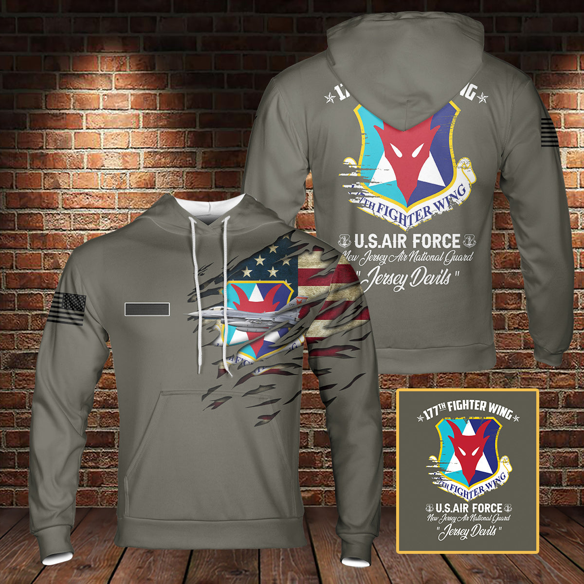Custom Name New Jersey Air National Guard 177th Fighter Wing (177 FW) F-16C Fighting Falcon Hoodie 3D