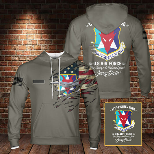 Custom Name New Jersey Air National Guard 177th Fighter Wing (177 FW) F-16C Fighting Falcon Hoodie 3D