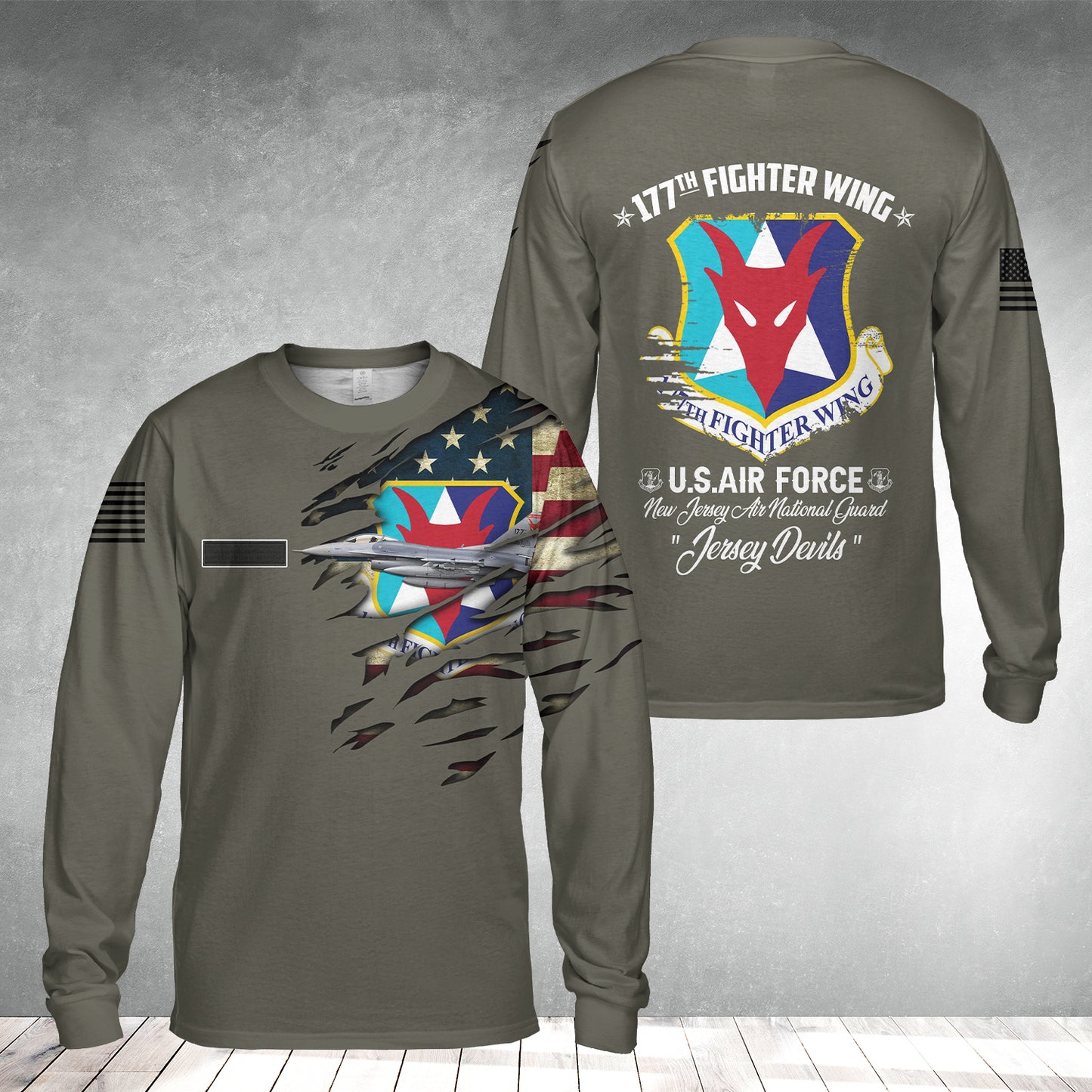 Custom Name New Jersey Air National Guard 177th Fighter Wing (177 FW) F-16C Fighting Falcon Long Sleeve Shirt