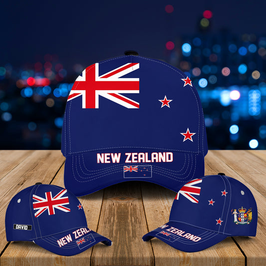 Custom Name New Zealand Flag Baseball Cap