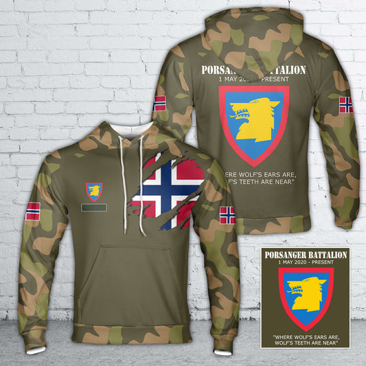 Custom Name Norwegian Army Porsanger Battalion Hoodie 3D