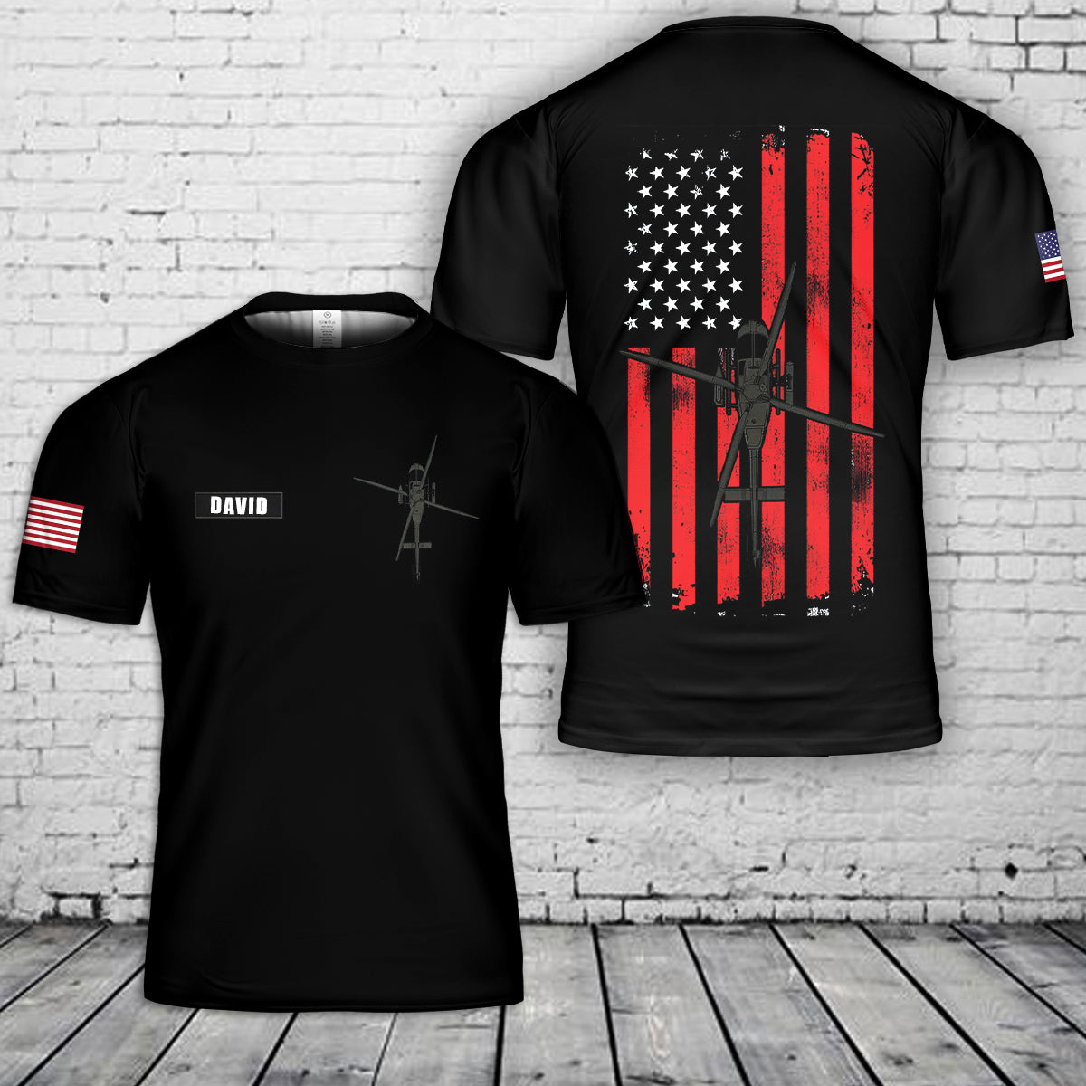 Custom Name OH-58 Kiowa Patriotic Flag 3D T-Shirt