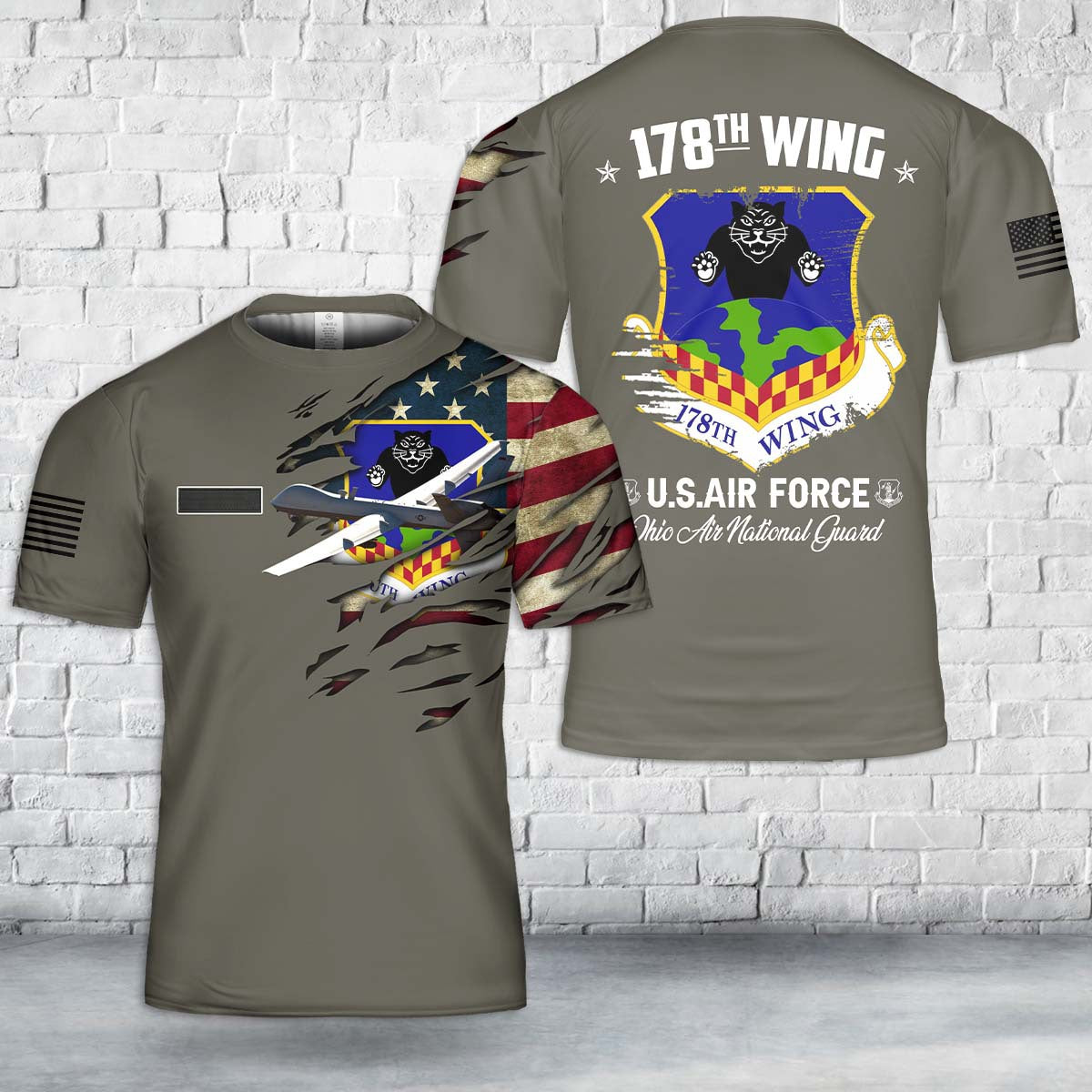 Custom Name Ohio Air National Guard 178th Wing General Atomics MQ-9 Reaper T-Shirt 3D