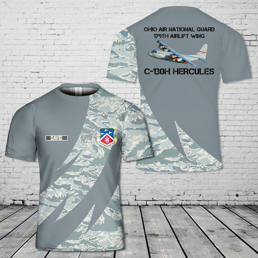 Custom Name Ohio Air National Guard 179th Airlift Wing C-130H Hercules 3D T-Shirt
