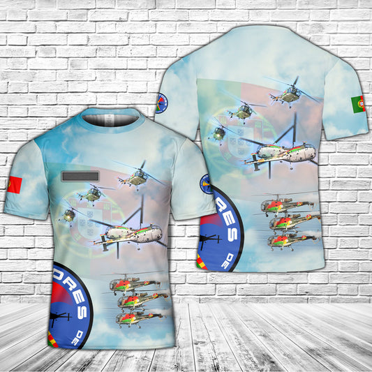 Custom Name Portuguese Air Force Rotores de Portugal helicopter flight demonstration team T-Shirt 3D