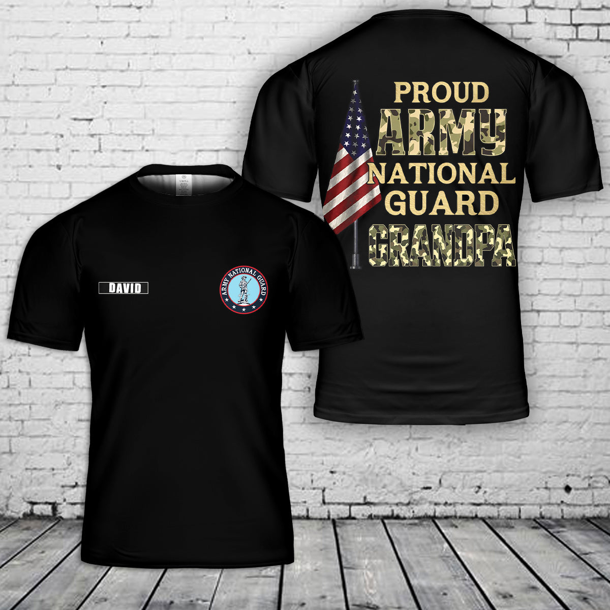Custom Name Proud Army National Guard Grandpa 3D T-Shirt