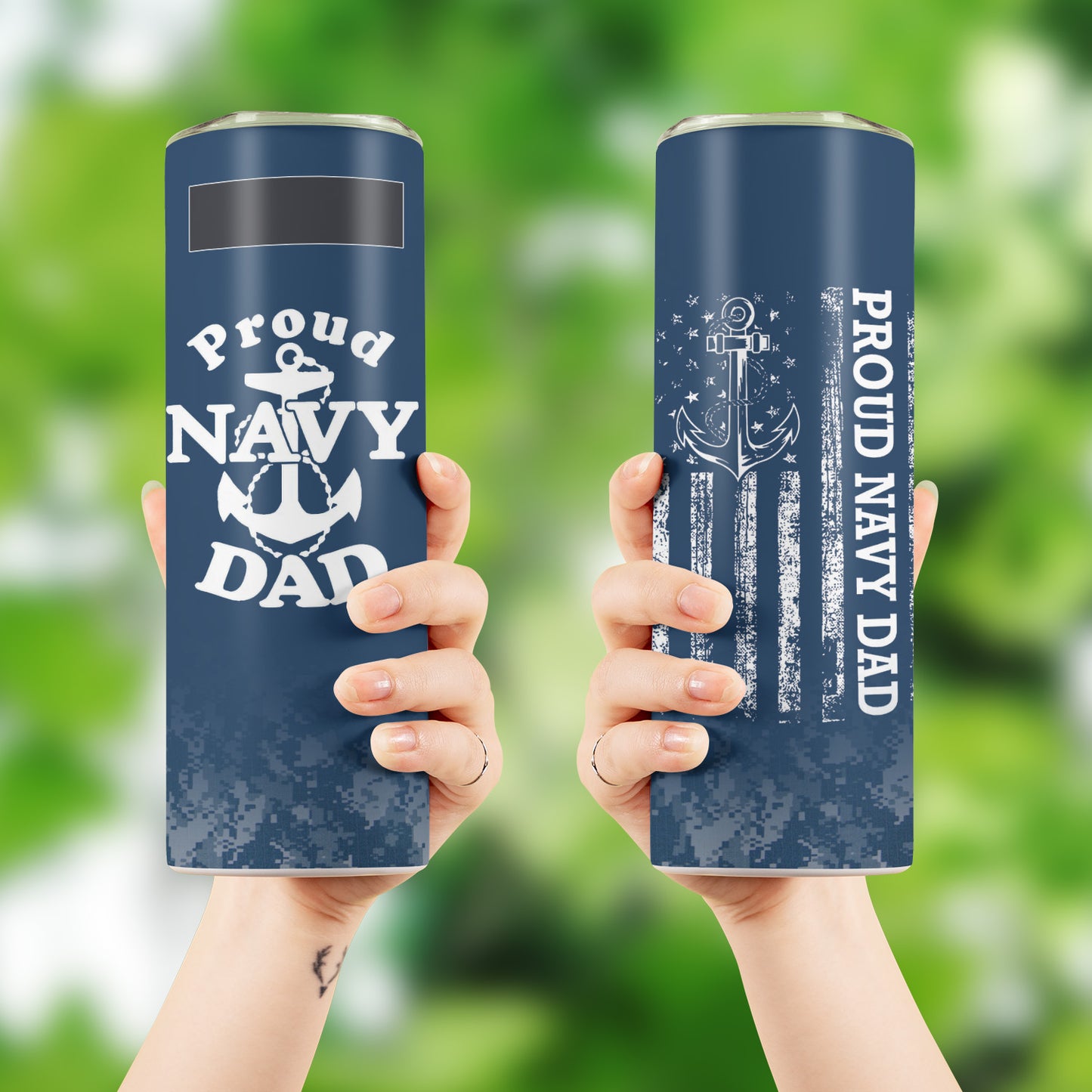 Custom Name Proud Navy Dad Skinny Tumbler Stainless Steel with Lids 20OZ