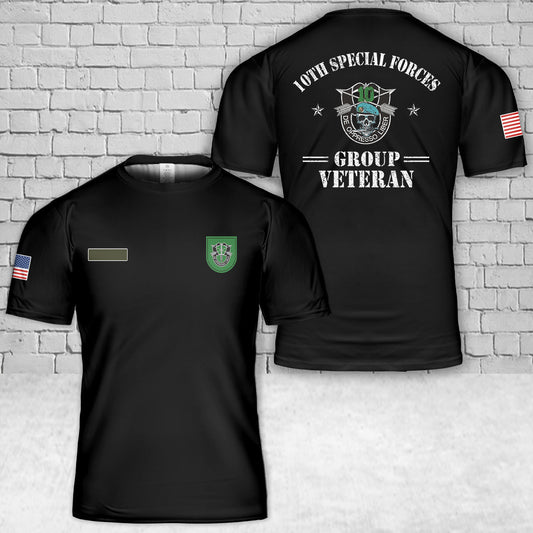 Custom Name Proud US Army 10th Special Forces Group Veteran T-Shirt 3D
