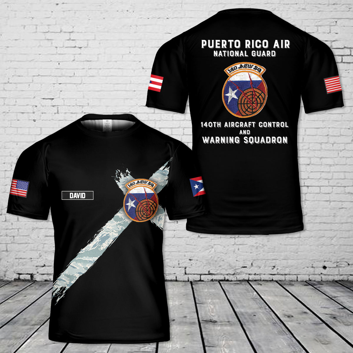 Custom Name Puerto Rico Air National Guard 140th aircraft control and warning squadron T-Shirt 3D