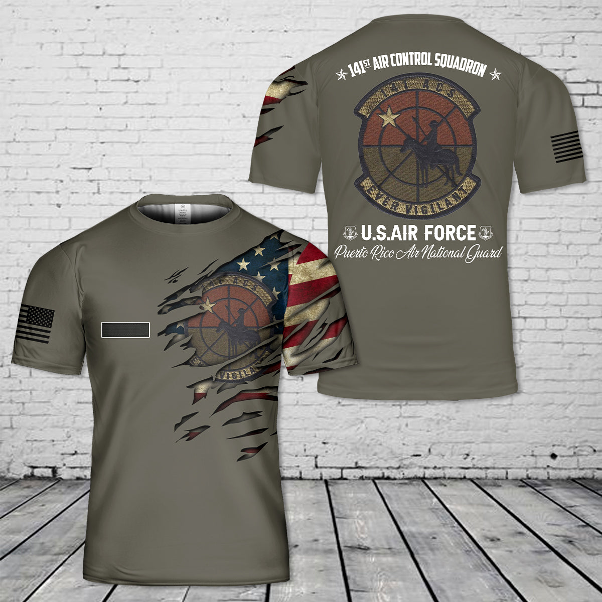Custom Name Puerto Rico Air National Guard 141st Air Control Squadron (ACS) T-Shirt 3D