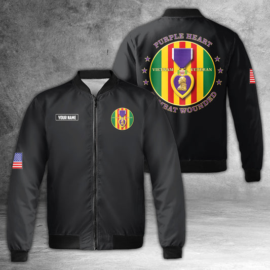 Custom Name Purple Heart Vietnam Veteran Combat Wounded Bomber Jacket