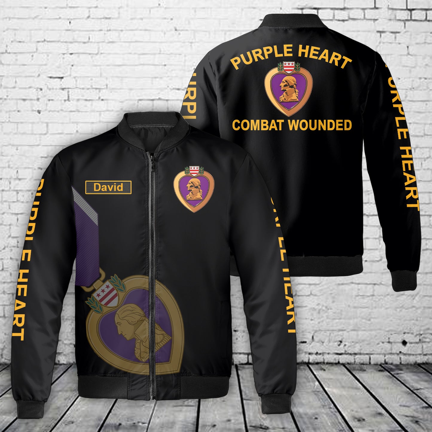 Custom Name Purple Heart, Combat Wounded Fleece Bomber Jacket