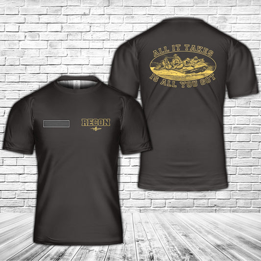 Custom Name Recon infantry Military Combat Rubber Raiding Craft T-Shirt 3D