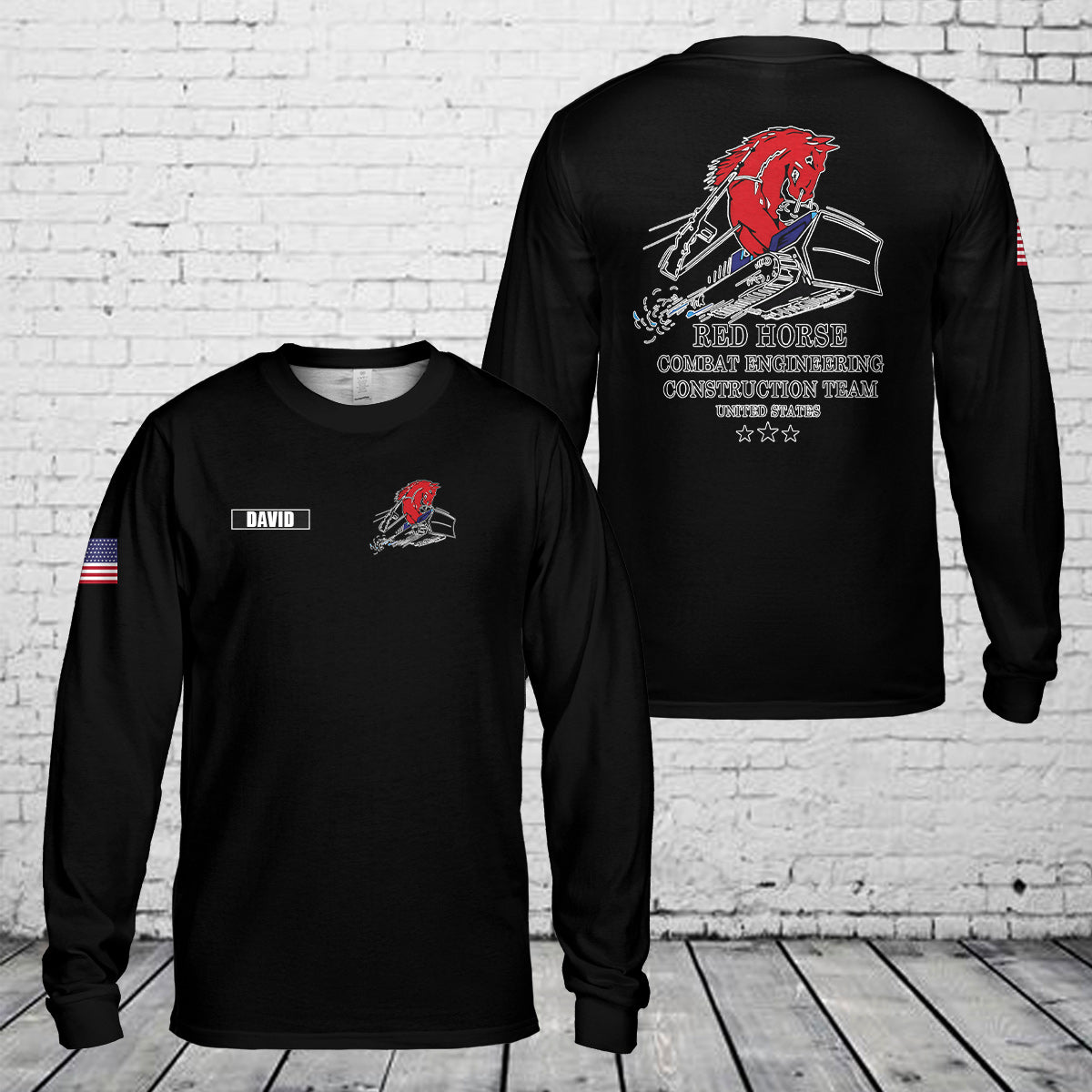 Custom Name Red Horse Combat Engineer Long Sleeve Shirt