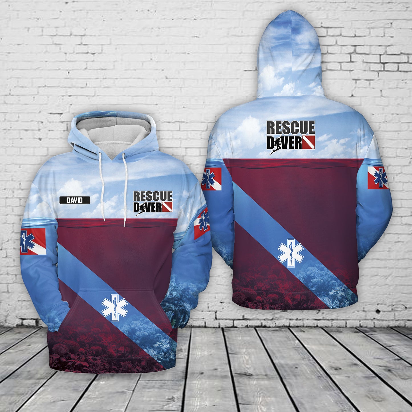 Custom Name Rescue Diver Flag 3D Hoodie