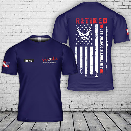 Custom Name Retired Air Traffic Controller 3D T-Shirt