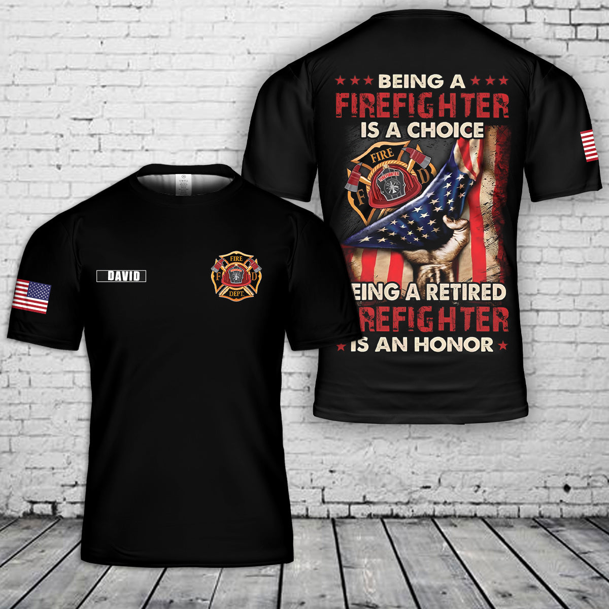 Custom Name Retired Firefighter 3D T-Shirt