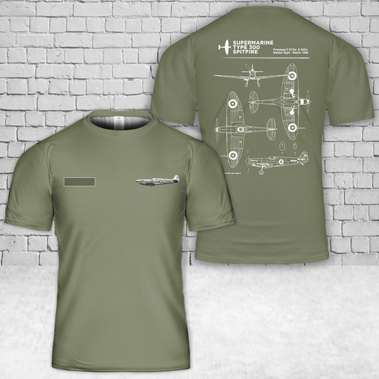 Custom Name Royal Air Force Vickers Supermarine Spitfire Type 300 Prototype K5054 T-Shirt 3D